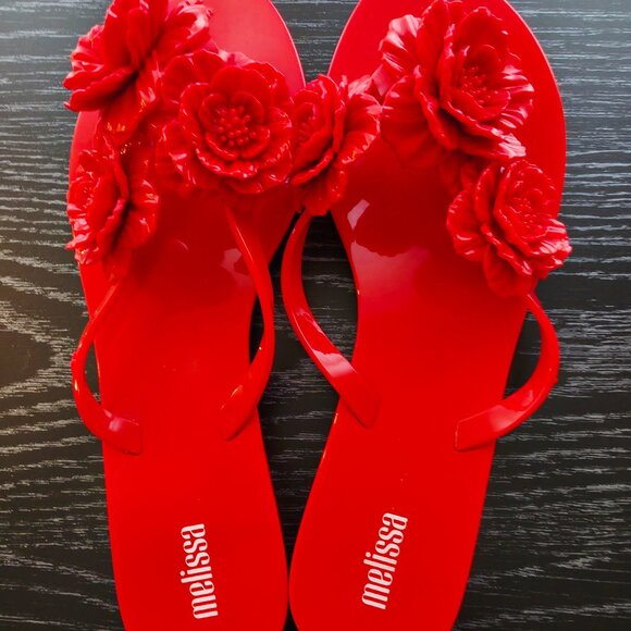 Melissa Harmonic Springtime Red Flip Flops - Picture 2 of 2